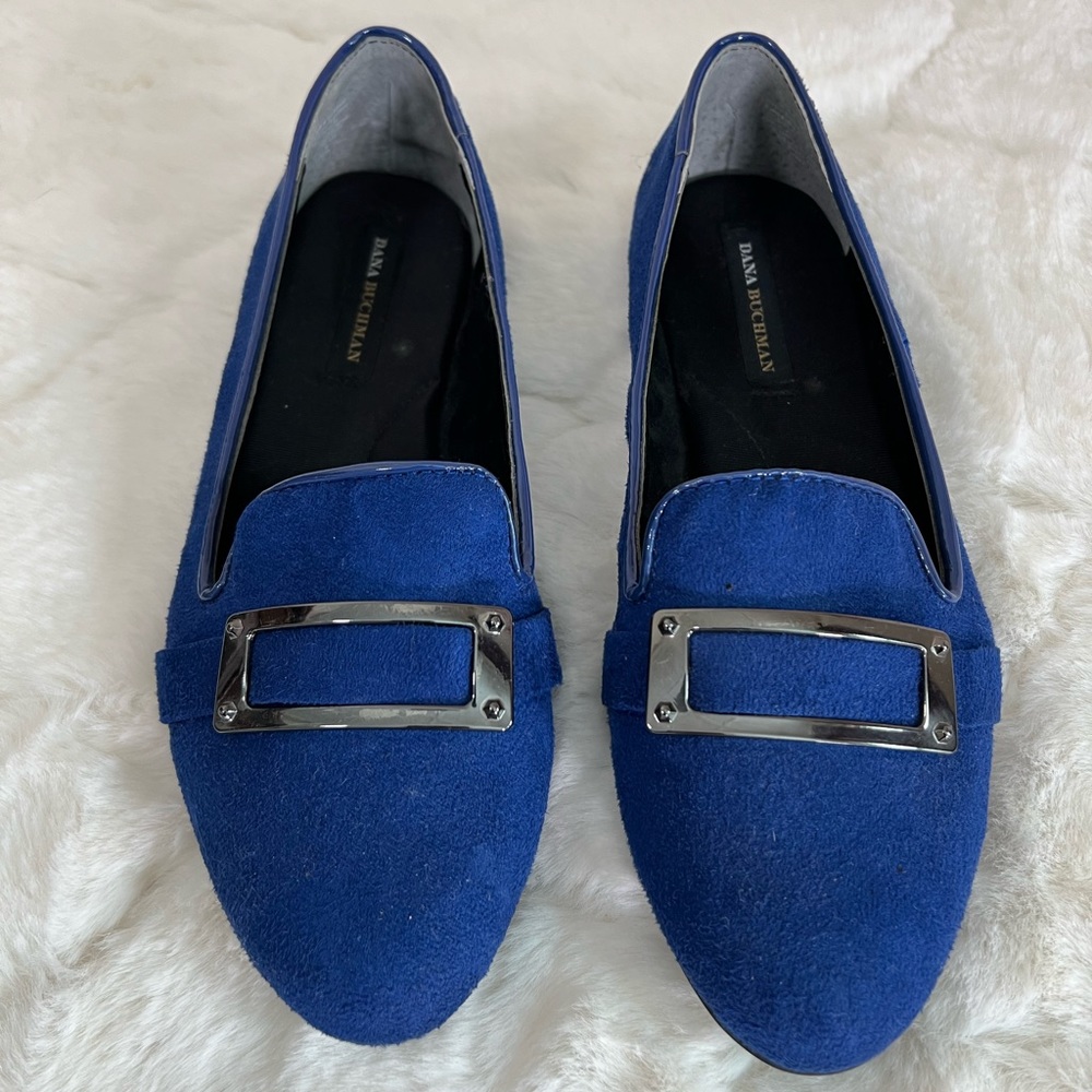 Dana Buchman Women’s Blue Suede Loafers Size 6 Silver Buckle Flats